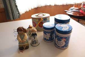 lot 6 image: Vintage Home Decor Collection including Tins and Figurines