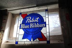 lot A-81 image: Vintage Pabst Blue Ribbon Stained Glass Window Panel