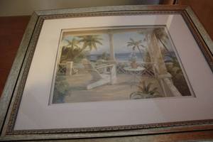 lot 108 image: Framed Tropical Beach Scene Artwork by Vivian Fisch