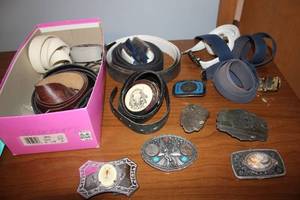 lot 118 image: Collection of Vintage Buckles and Leather Belts