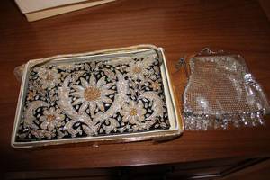 lot 119 image: Handmade Embroidered Clutch with Floral Design and Silver Mesh Coin Purse