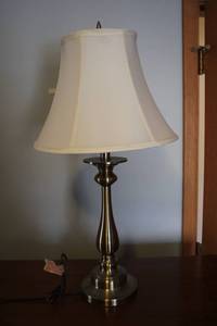lot 126 image: Elegant Brass Table Lamp with White Fabric Shade