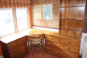 lot 148 image: Young Hinkle Wooden Desk with Chair and Built-In Shelving