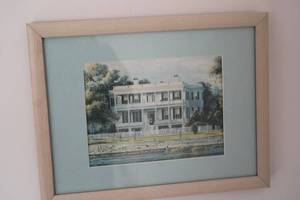 lot 163 image: Framed Watercolor Artwork of a Historic Mansion