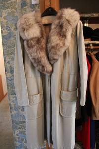 lot 165 image: Vintage Faux Fur Trim Leather Coat with Belt