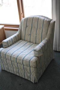 lot 185 image: Elegant Upholstered Armchair with Striped Floral Pattern