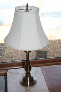 lot 189 image: Brass Table Lamp with White Tapered Shade