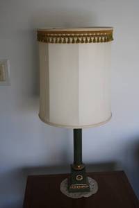 lot 192 image: Vintage Green Table Lamp with Tassel Trim Shade