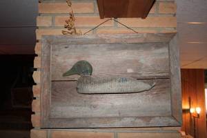lot A-236 image: Vintage Duck Decoy Mounted on Rustic Wood Frame