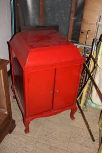 lot 241 image: Vintage Red Metal Cabinet with Double Doors