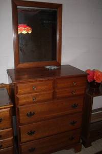 lot 242 image: Vintage Wooden Dresser with Mirror