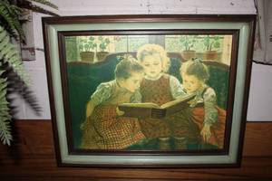 lot 256 image: Vintage Framed Walther Firle Art Print of Children Reading