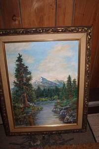 lot 259 image: Framed Landscape Oil Painting with Gold-Tone Frame