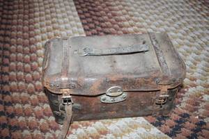 lot 268 image: Antique Leather Belted Box with Metal Compartments
