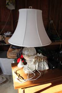 lot 277 image: Elegant Frosted Glass Table Lamp with White Fabric Shade