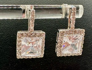 lot 20J image: Pair of Dazzling Sterling Silver and Cubic Zirconia Earrings