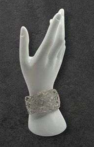 lot 28J image: Sterling Silver White Pave Diamond Art Deco Style Cuff Bangle  Gorgeous Intricately Designed Sterling Silver Bracelet