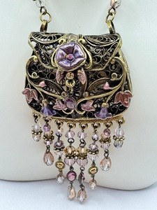lot 54R image: Vintage Sweet Romance Filigree Purse Necklace, NWT