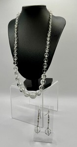 lot 50R image: Vintage Clear Faceted Beaded Necklace and Earrings Set