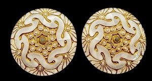 lot 22E image: Pair of Large Lacy Glass Buttons, Spiral Design