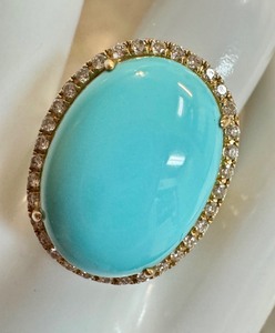 lot 51J image: LALI Jewels 14K Gold Sleeping Beauty Turquoise & Diamond Ring