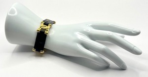 Vintage Burberry Black Leather and Gold Link Bracelet