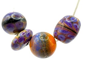 lot 52E image: Set of Four Coordinating Handcrafted Lampworked Glass Beads