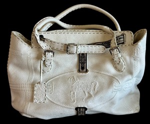 lot 35A image: Fendi White Leather Selleria Bag with Horse Logo  White Leather Selleria Borghese Tote Bag