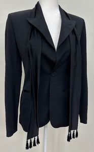 Gorgeous Jean Paul Gaultier Femme Black Tuxedo Jacket with Attached Silk Scarf - Made in Italy - Size 6