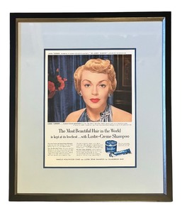 lot 35 image: Vintage Framed Advertisement Lana Turner Print for Lustre-Creme Shampoo