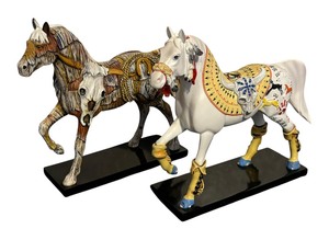 lot 38 image: The Trail of Painted Ponies Collection Sun Dancer and Bunkhouse Bronco Horse Figurines