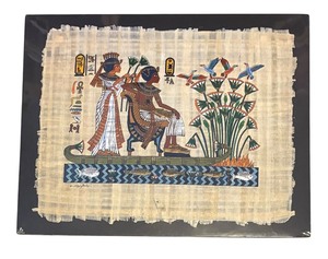 lot 49 image: Egyptian Tutankhamen and His Wife Anches-En-Amon on a Boat Sailing the Nile Papyrus Unframed Print