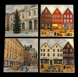 lot 63 image: Four Bryggen and Gamla Stan Motif Tiles