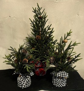 lot 159 image: Three Festive Faux Pine Trees