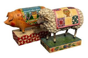 lot 155 image: Jim Shore Heartwood Creek Country Heritage Pig and Peace in the Valley Sheep Figurines