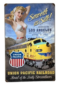 lot 148 image: Union Pacific Railroad Pin Up Girl Metal Wall Hanging