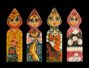 lot 208 image: Four Hand Painted Russian Folk Art Dolls