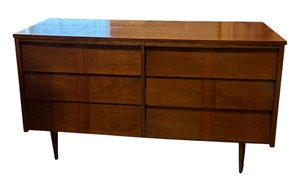 Vintage Mid Century Walnut Six Drawer Lowboy Dresser