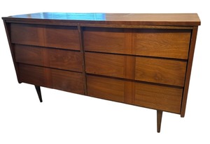 Vintage Mid Century Walnut Six Drawer Lowboy Dresser