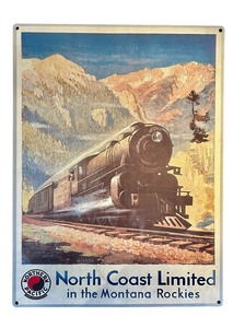 lot 175 image: Northern Pacific North Coast Limited Montana Rockies Train Vintage Travel Metal Wall Art