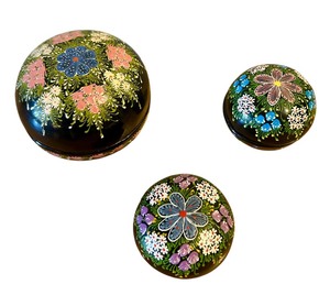 lot 177 image: Pretty Petite Hand Painted Trinket Round Boxes