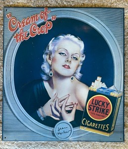 lot 147 image: Jean Harlow Lucky Strike Cigarettes Tin Wall Sign Cream Of The Crop
