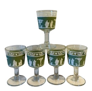 lot 241 image: Jeanette Glass Hellenic Green 3 oz Vintage Cocktail Glasses  Cordial Glasses