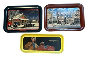 lot 344 image: Three Coca Cola Motif Metal Trays, Reproduction