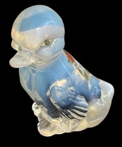 lot 349 image: Fenton White Opalescent Hand Painted Duck Figurine