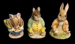 lot 356 image: Beatrix Potter Figurines including Benjamin Bunny, Appley Dapply and Samual Whiskers