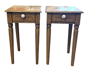 lot 373 image: Pair of Floral Accented Wooden Petite Tables
