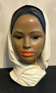 lot 379 image: Vintage Marwal Chalkware Middle Eastern Woman with Headscarf Sculpture