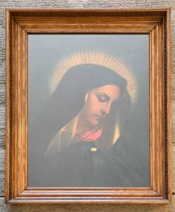 lot 322 image: Large Wood Framed Religious Portrait of the Virgin Mary