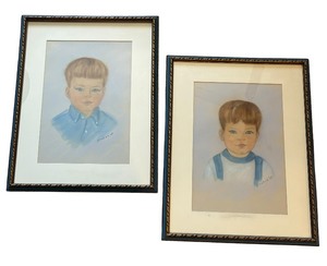lot 577 image: Two Vintage Portrait Chalk Paintings by Elrebak